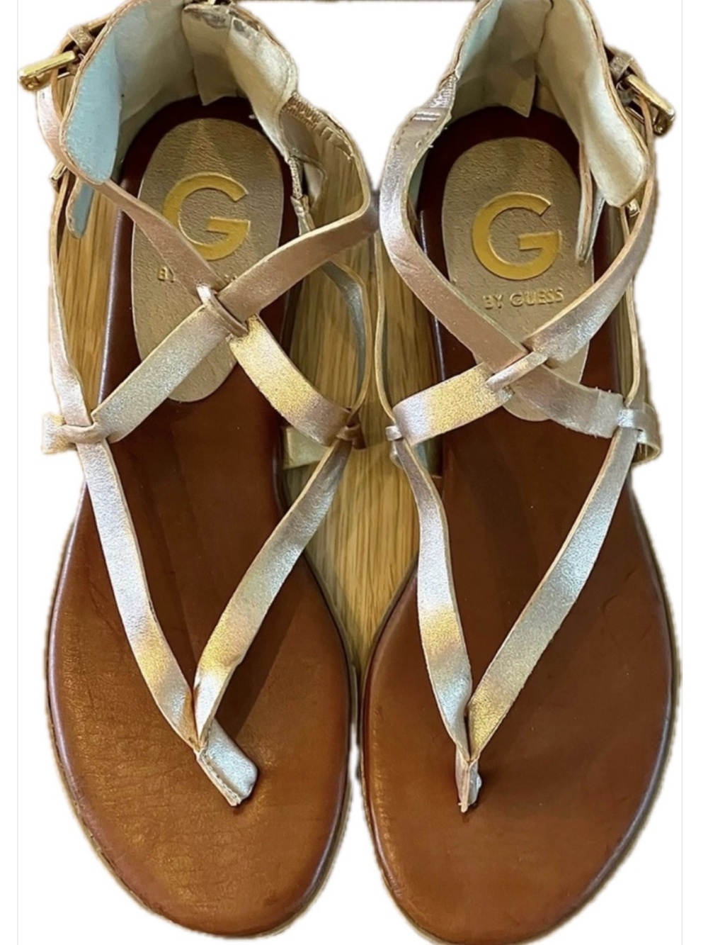 G by Guess Gold and Brown Strappy Sandals